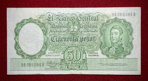 Billete 50 Pesos Argentina 1963 Serie B Bottero 2010 F A