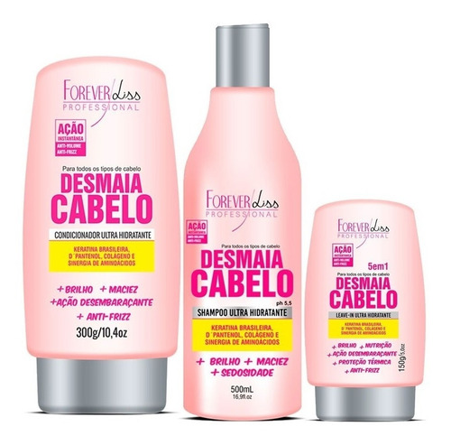 Kit Desmaia Cabelo Forever Liss Shampoo + Cond + Leave-in