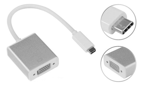 Cable usb 3.0 Genérica USB C a VGA plateado con entrada VGA salida USB Tipo C