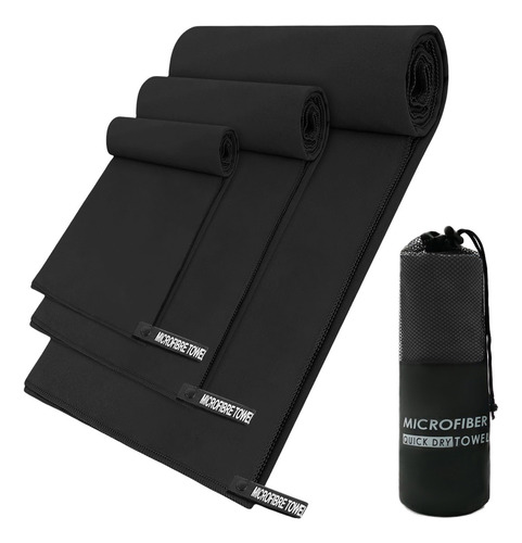 Kidomy 3pzs Negro Toalla De Microfibra Secado Rápido Deportiva