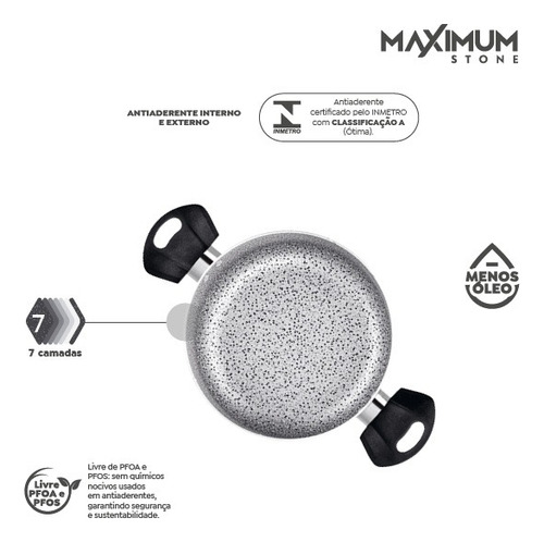 Caçarola Alu Maximum Stone Aa 24cm Tampa Vidro Preto Panelux