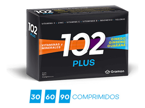 102 Plus Vitaminas Minerales Ginko Ginseng Guarana 30 Compr