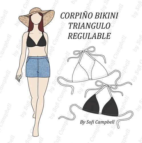 Molde Digital Corpiño De Bikini Para Imprimir En Hoja A4