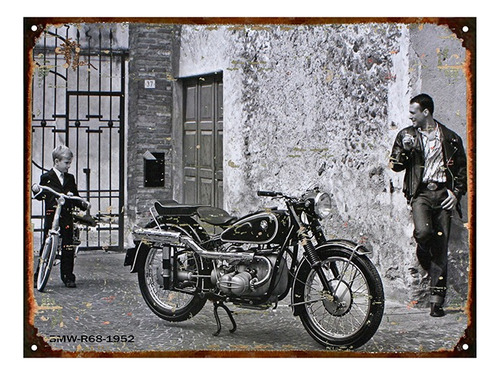 Cartel De Chapa Publicidad Antigua Moto Bmw R68 1952 Y263