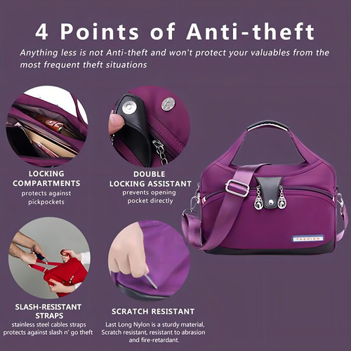 Oxford Fash Bolsos Impermeables De Tamaño Mediano Para Mujer Color Violeta Diseño De La Tela Liso