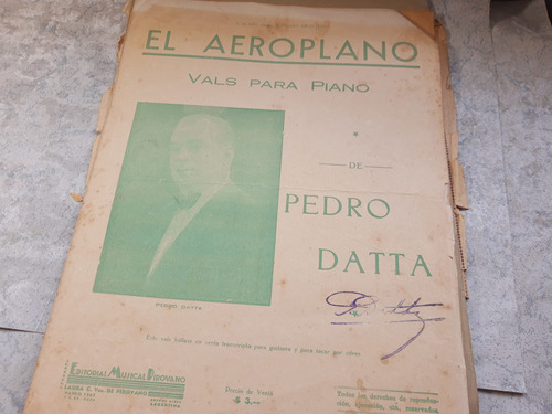 Partitura El Aeroplano Vals Para Piano Pedro Datta