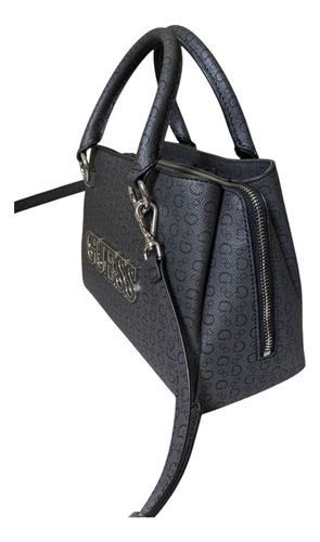 Bolsa Satchel Guess 100% Original Reinee Gris Oscuro Monogram Níquel Gris Oscuro