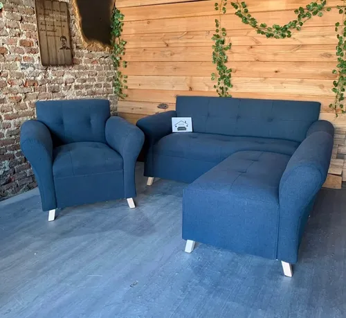 Sillón Ivar Premium Evan 3p Chenille Natural 6 Cuerpos Azul Marino Chenille