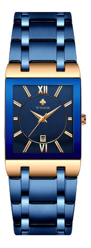 Reloj Wwoor De Cuarzo Para Hombre Modelo 8858ae Blue Gold Color del fondo Azul