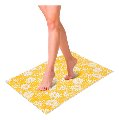 Tapete Absorbente Alfombrilla Secado Rápido Para Baño Color Amarillo/Blanco