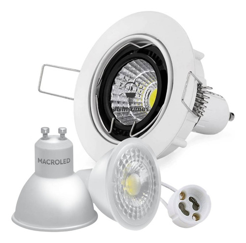 Pack 5 Spot Embutir Redondo Blanco 8cm + Led 7w Macroled