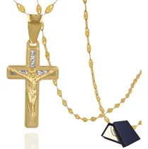 Comprar Dije Cruz Cristo Oro 14k Medalla Cadena Gargantilla Mujer Dama Mujer Bebe Niña Niño Bautizo Confirmación Cristo Regalo Novia Joyería Fina Oro Puro 14k Primera Comunión Cadena 45cm 14k Grano Cafe Grani