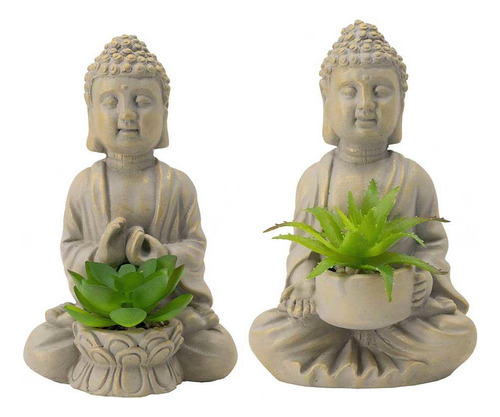 Buddha Set De 2 Esculturas Con Suculentas