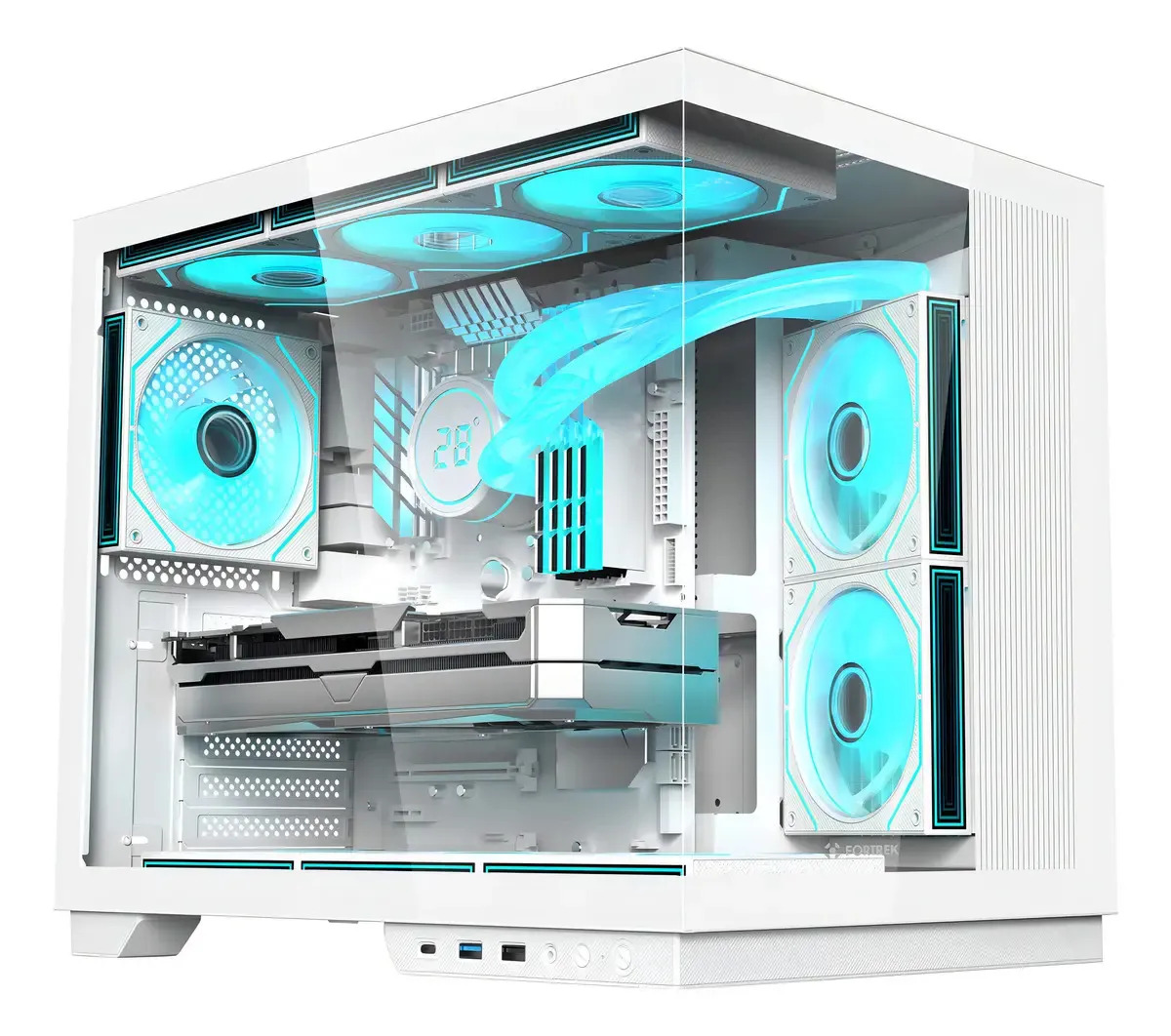 Gabinete Mid Tower Gamer Fortrek Clarity Max Branco Vidro ATX 9 Fans