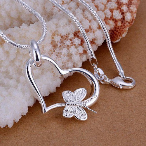 Collar Mujer Dije Corazón Adorno Mariposa + Caja Regalo