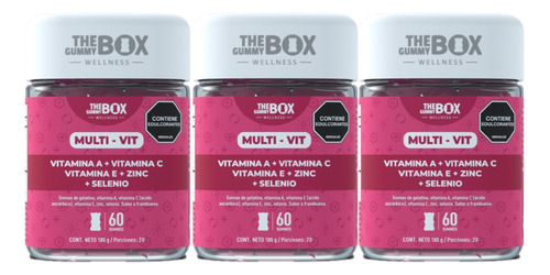 The Gummy Box Multi-vit Vitaminas C, A, D3, E, B12 210grs X3