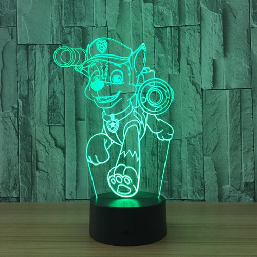 Lampara Ilusión 3d Paw Patrol Chasse Base Negra