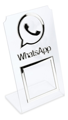 Placa Whatsapp Qr Code Display Acrílico Balcão Transparente Cor transparente e prata