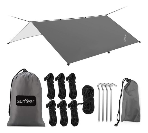 Toldo Para Camping Impermeable De 3x2.9 Metros - Gris Plata