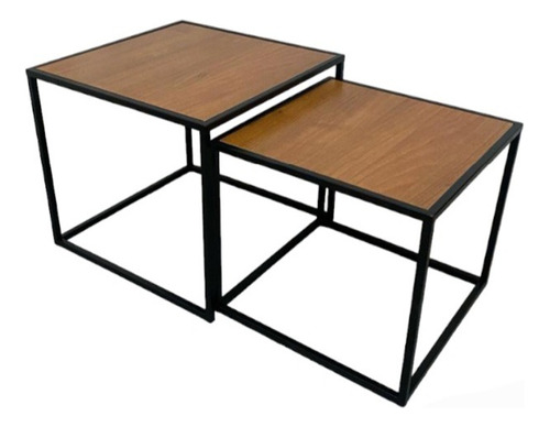 Mesa Ratona Nido X2 Estilo Industrial Hierro Y Madera