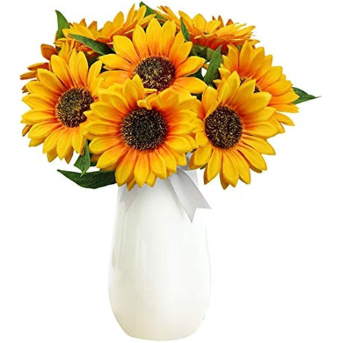 Olrla Artificial Sunflowers With Stems, 10pcs Realistic Silk