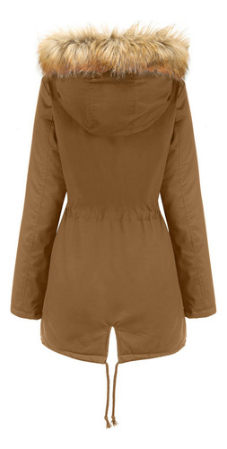 Abrigo Cálido Con Cuello Piel Y Capucha Invierno For Mujer