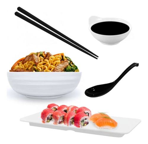 Kit Para Sopa Japonesa Tigela 800 Ml + Prato 27cm + Molheira