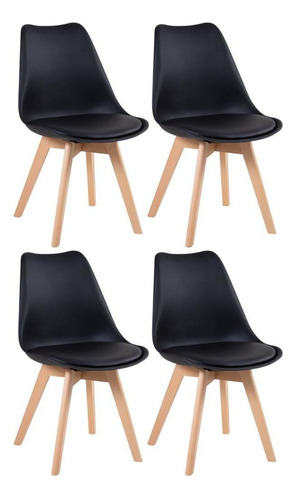 4 Cadeiras Estofada Leda Base Madeira Eames Cozinha Cores Estrutura Da Cadeira Preto