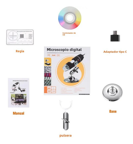 Microscopio Electrónico Portátil Con Lupa Led 1000x