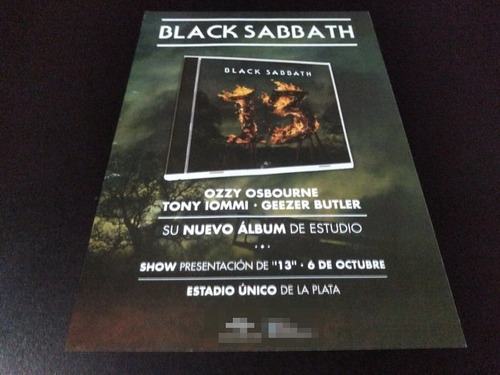 (pd314) Publicidad Clipping Black Sabbath La Plata * 2013