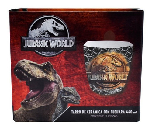Taza Cuchara Ceramica Jurassic World / Park Dinosaurio 440ml
