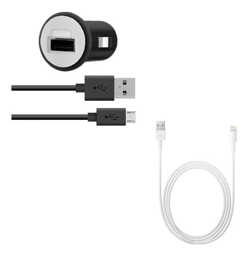 Cargador Auto Belkin 10w +cable Microusb +cable Lightning 2m