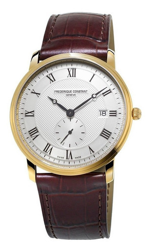 Reloj Frederique Constant Slimline Gents  Fc-245m5s5 Color De La Correa Café Color Del Bisel Dorado Color Del Fondo Blanco