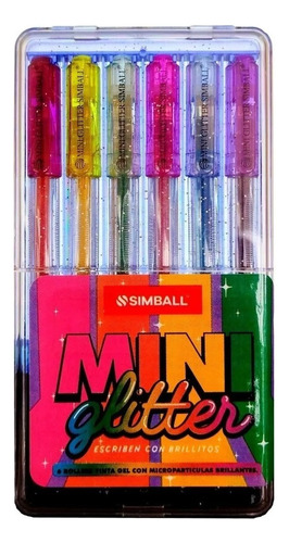 Lapiceras Simball Gel Mini Glitter X 6 Colores Color del exterior Transparente