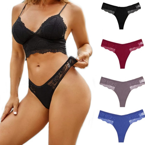 Tanga Sexy Con Encaje Pack (4pz) Varios Colores