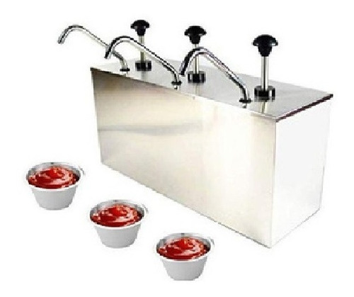 Dispensador De Salsas De 3 Posas De Acero Inox.