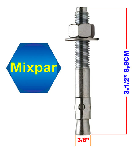 Chumbador Parabolt Pba 3/8 X 3.1/2 8,8cm C/ Porca 100 Peças