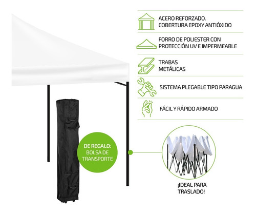 Imagen 2 de 10 de Toldo Carpa Plegable Reforzado 3x3 Impermeable Eventos
