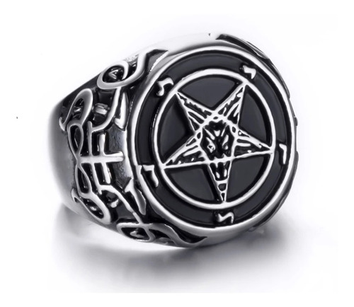 Anel Aço Inox Lúcifer Satan Diabo Pentagrama Supernatural Mc