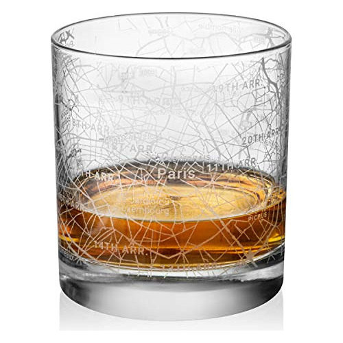 Rocks Whisky Antiguo Vaso 11oz Mapa Urbano Ciudad París Fran