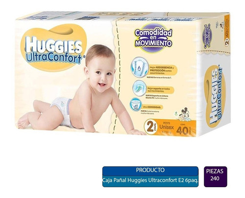 Caja Pañal Huggies Ultraconfort E2 Con 6 Paquetes (240 Pzas)