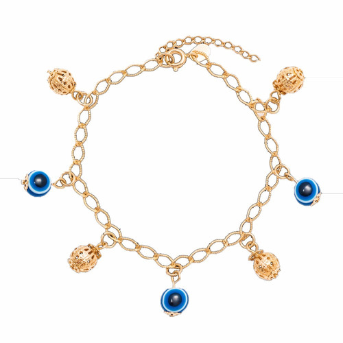 Pulseira Feminina Elos Com Olho Grego Folheada Ouro 18k.