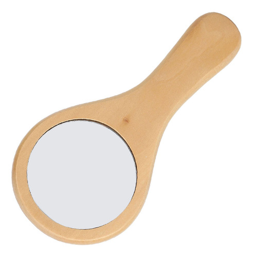 H Espejo De Maquillaje Con Mango De Madera, Redondo,