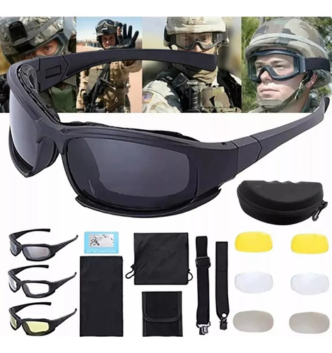 Lentes Tácticas Militar Motocicleta Goggle De Lentes X7 4mic Lente Negro Armazón Negro Talla 180 X 140 X 45 Mm