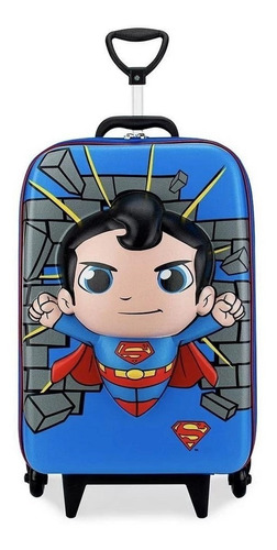 Mochila Rodinha Escolar Superman 3d Impermeável 3 Rodas Mala Cor Azul Desenho do tecido Alto Relevo Super Homem