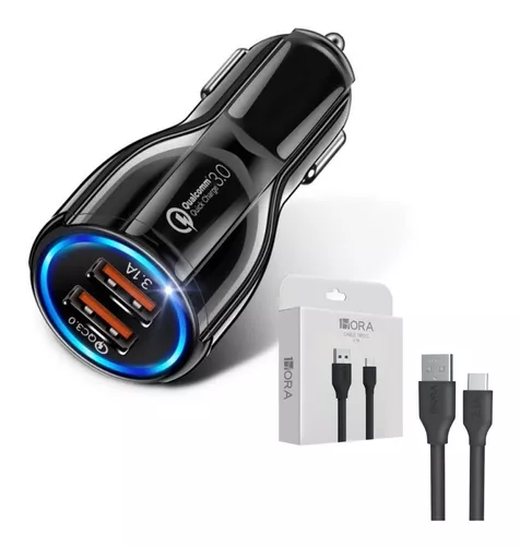 Cargador 12v Para Coche 2 Puertos Usb Qc 3.0 Con Cable Usb C