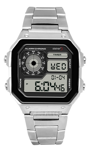 Reloj Digital De Caballero Steiner Con Cronógrafo 3atm Acero