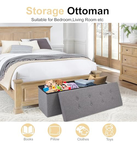 Banco Plegable Almacenamiento 43.3, Reposapiés Dormitorio Y