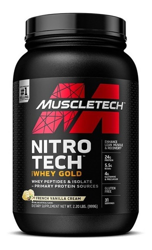 Nitro Tech 100% Whey Gold Muscletech 2 Libras Sabor Vainilla