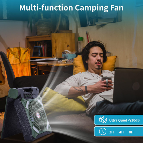 Ventilador Solar Camping Recargable Con Linterna Led Y Energ